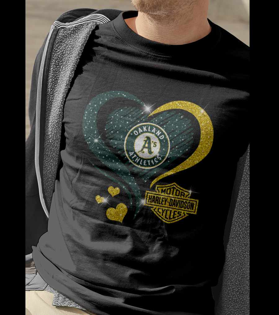 Harley Davidson Mlb Oakland Athletics Sparkling Heart T-Shirt