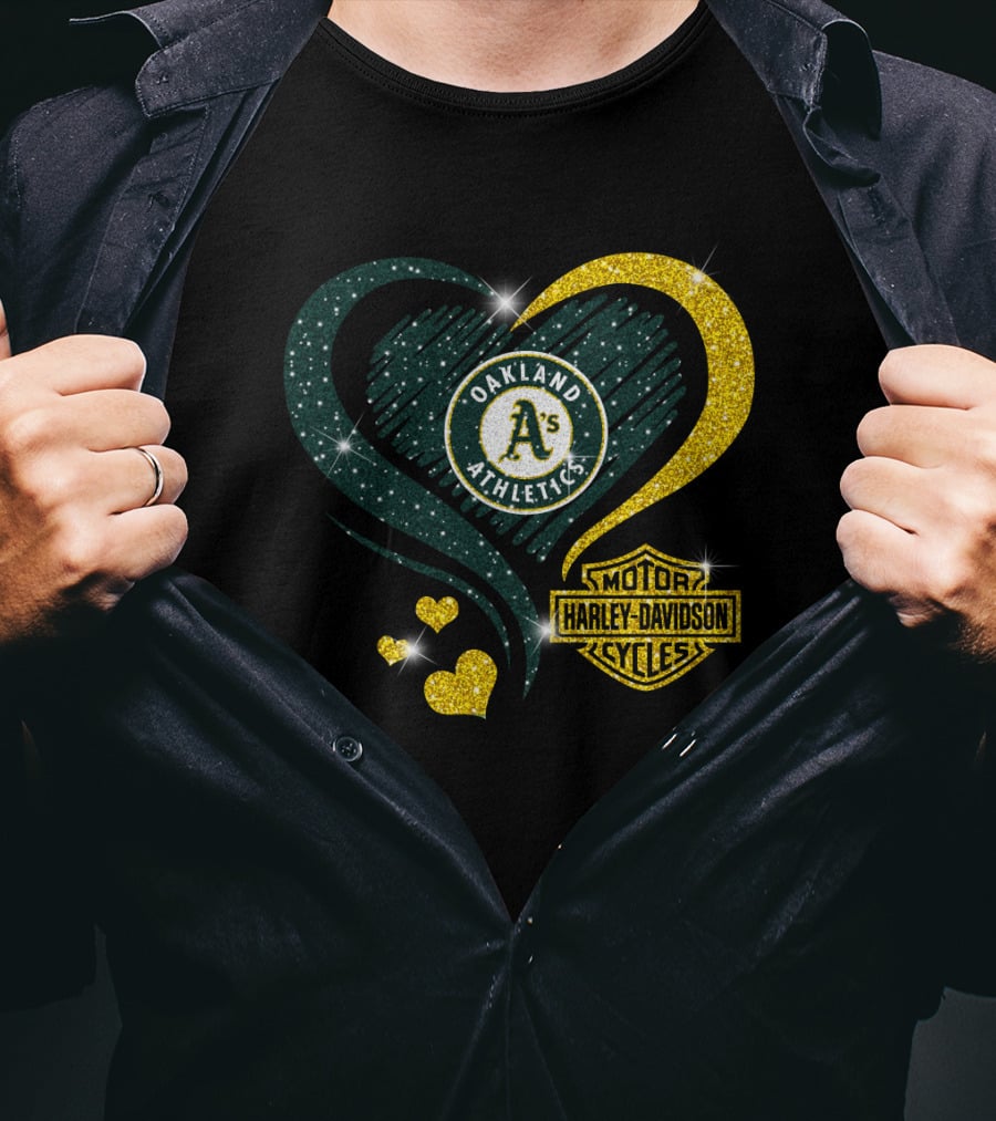 Harley Davidson Mlb Oakland Athletics Sparkling Heart T-Shirt