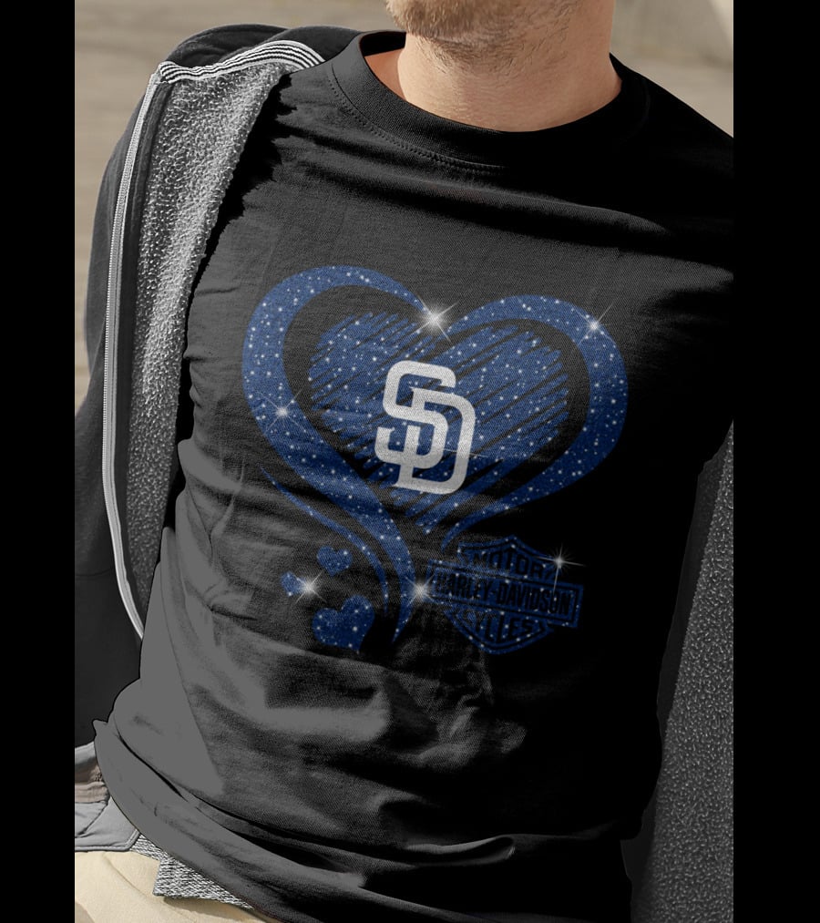 Sd Heart Mlb San Diego Padres Harley Davidson Sparkle T-Shirt