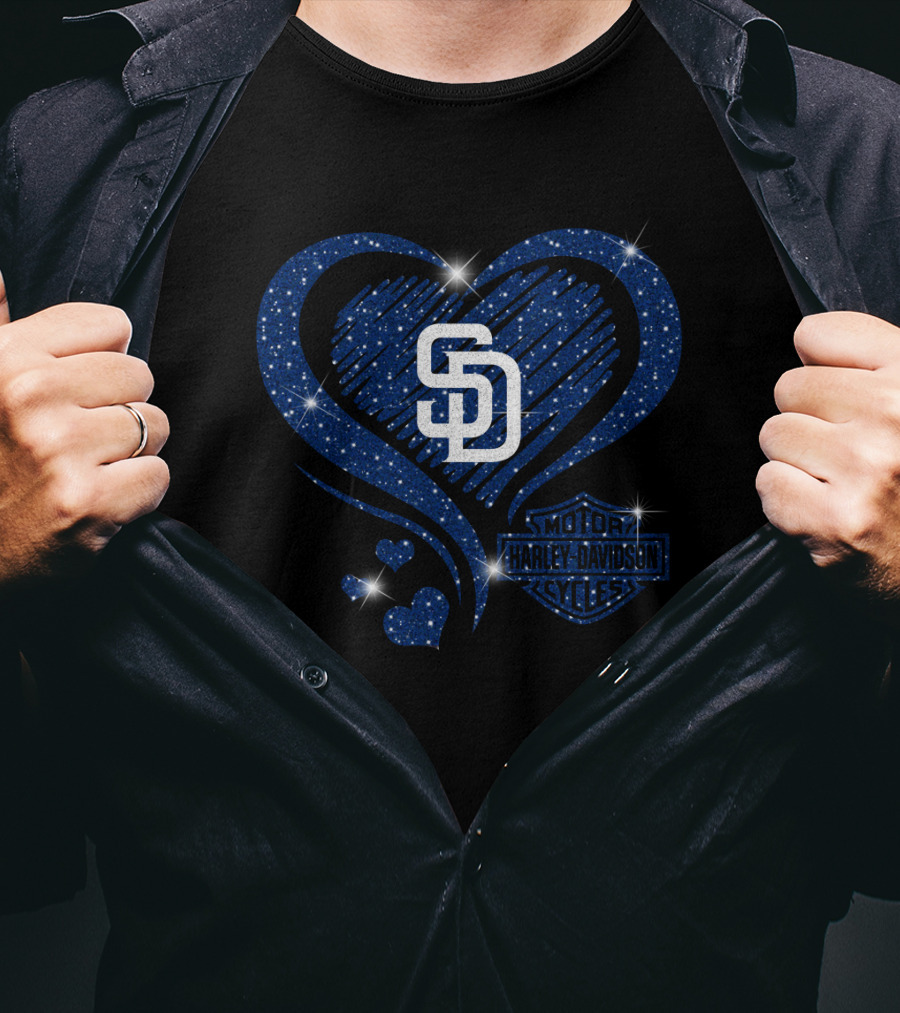 Sd Heart Mlb San Diego Padres Harley Davidson Sparkle T-Shirt