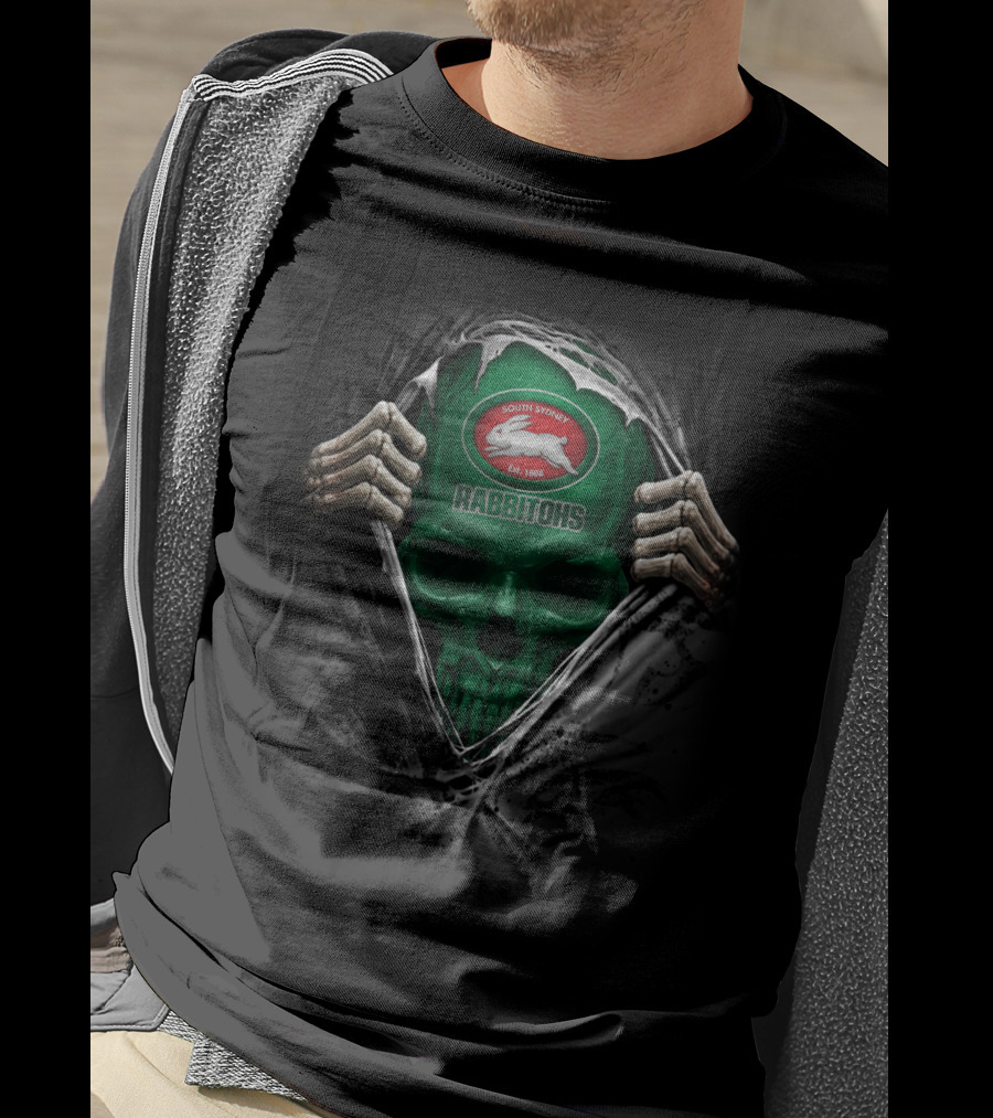 NRL South Sydney Rabbitohs Skull Green Cloak T-Shirt