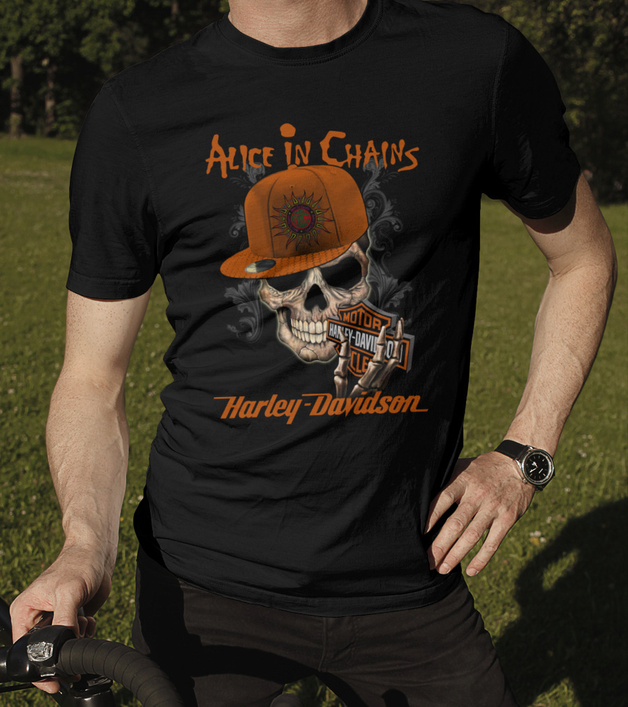 Alice In Chains Harley Davidson Skull With Cap T-Shirt