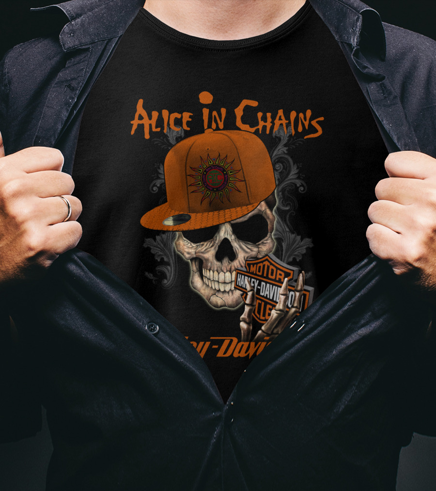 Alice In Chains Harley Davidson Skull With Cap T-Shirt