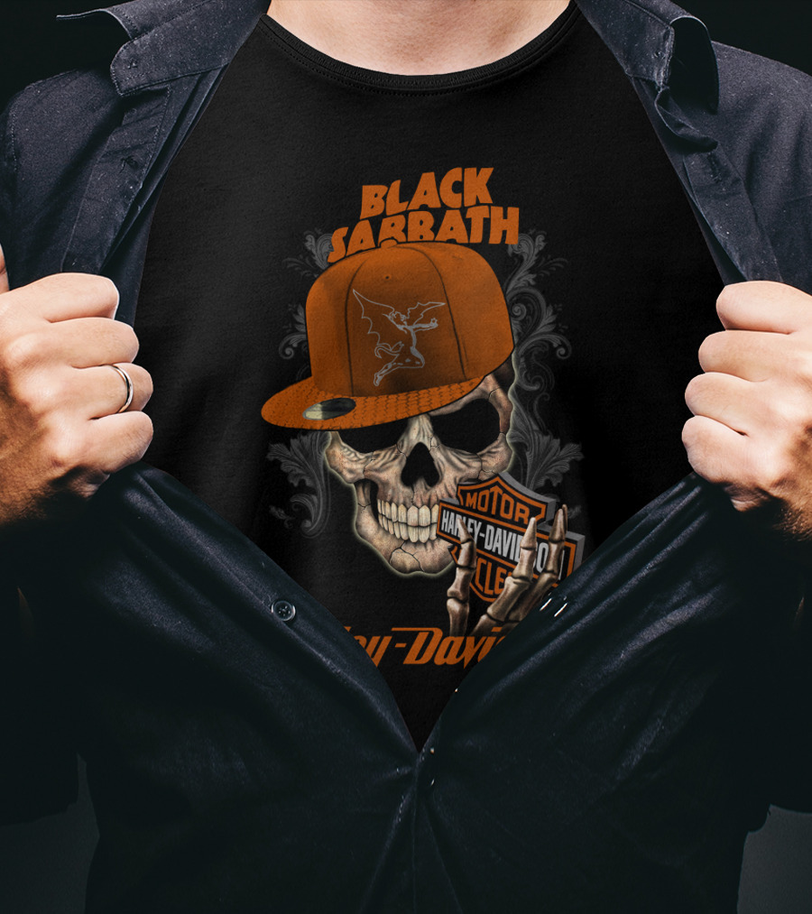 Black Sabbath Harley Davidson Skull Hat T-Shirt