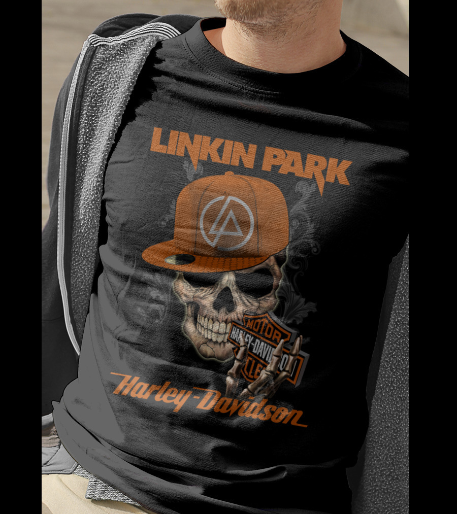 Linkin Park Harley Davidson Skull With Cap T-Shirt
