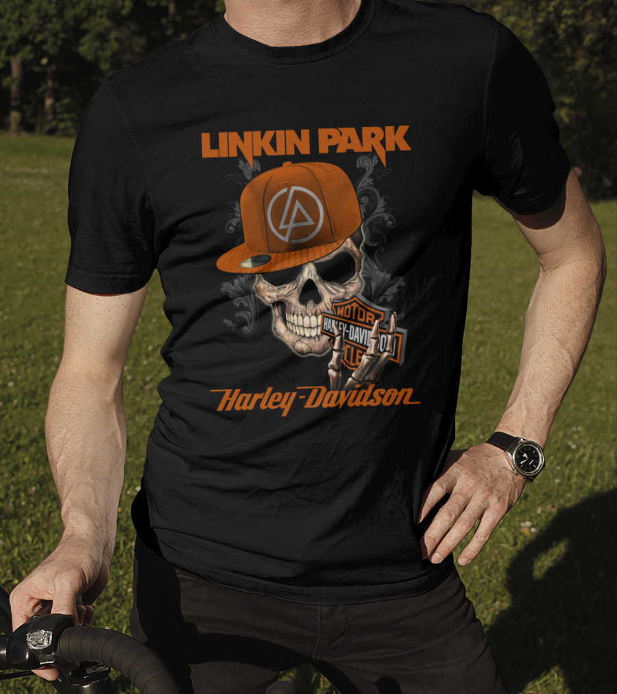 Linkin Park Harley Davidson Skull With Cap T-Shirt