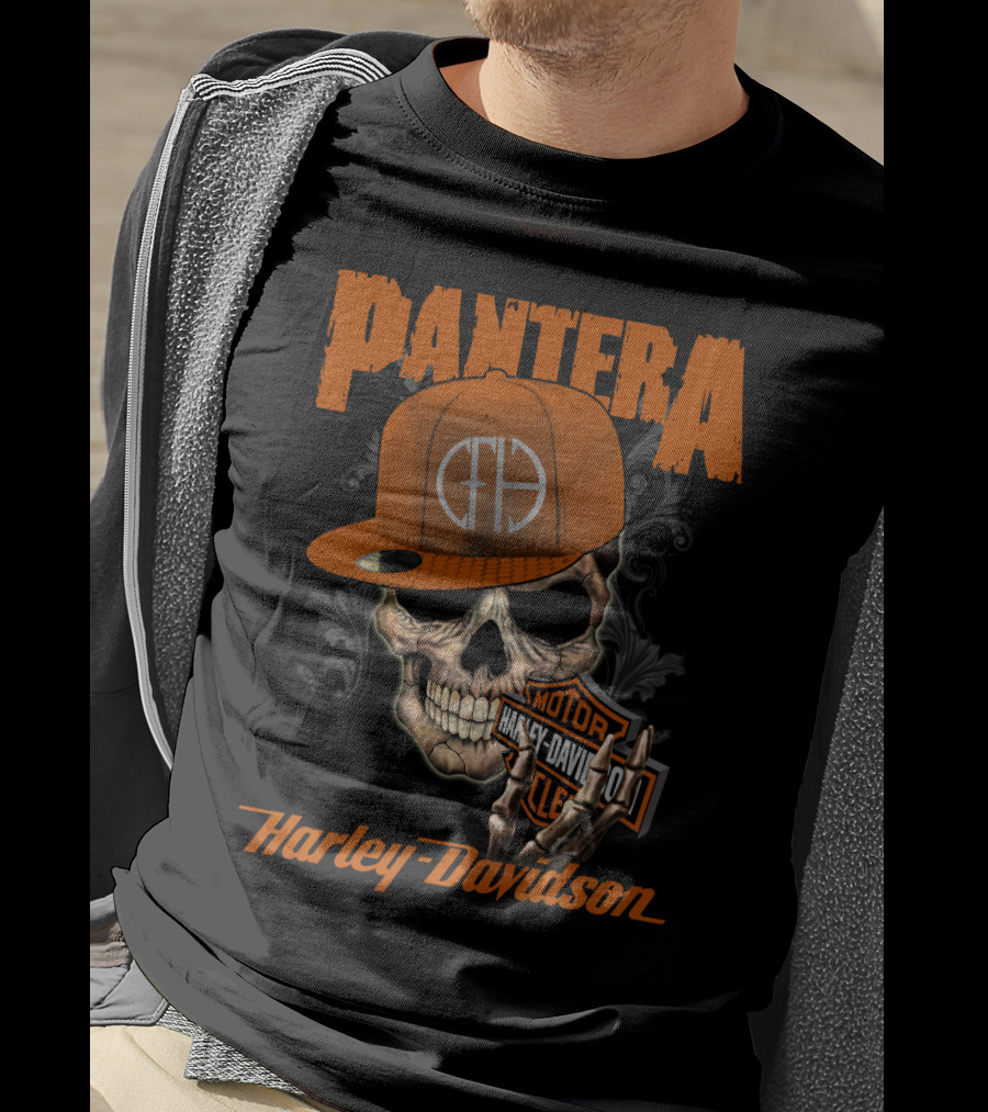 Pantera Harley Davidson Skull With Cap T-Shirt