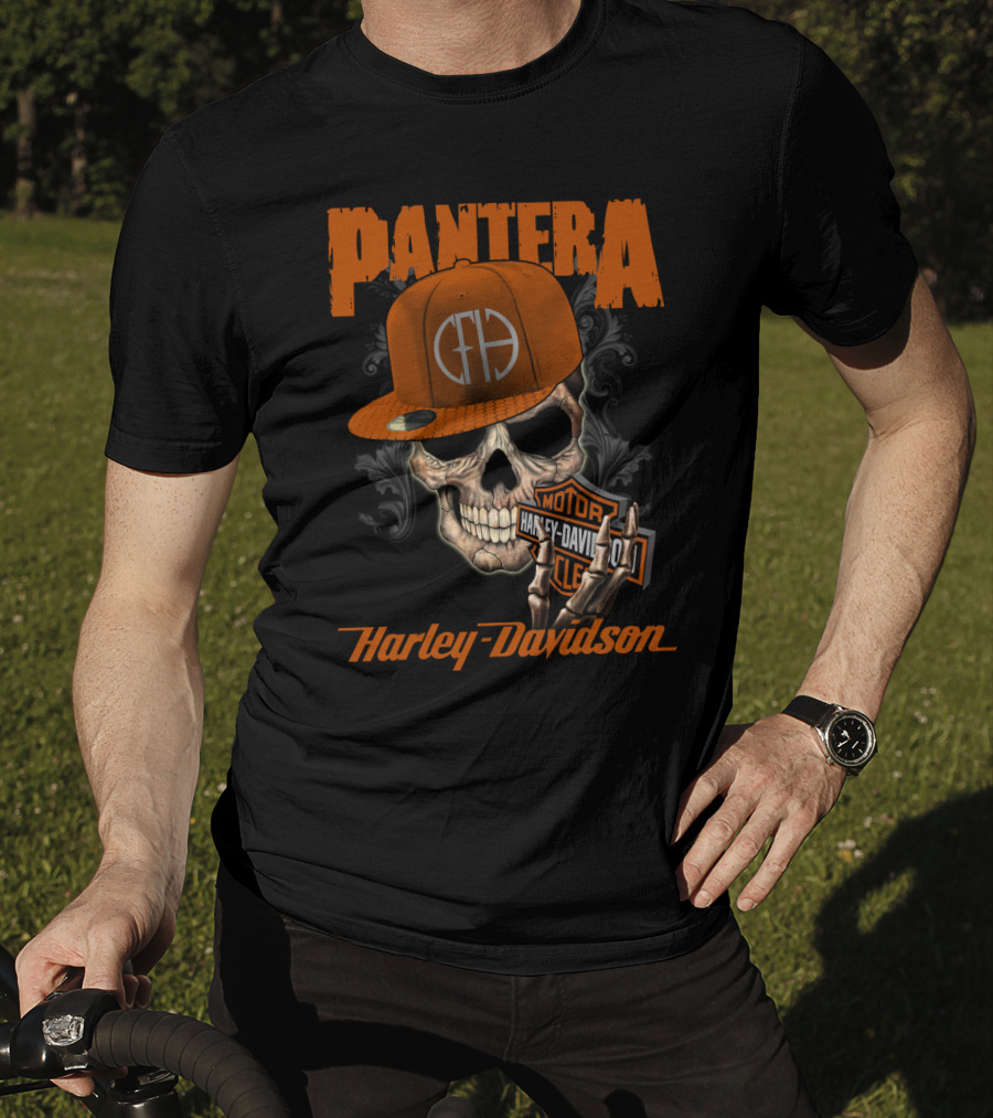 Pantera Harley Davidson Skull With Cap T-Shirt