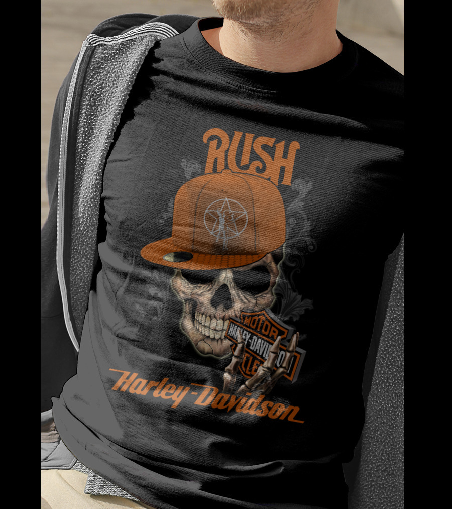 Rush Harley Davidson Skull With Hat And Motorcycles T-Shirt
