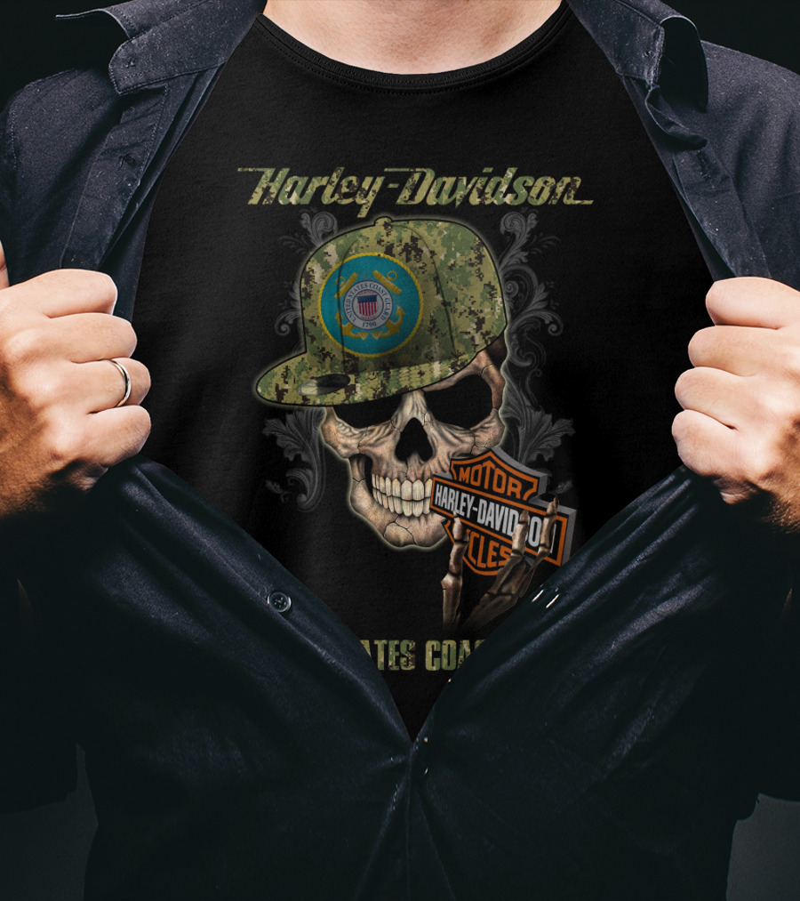 Harley Davidson United States Coast Guard Skull With Camo Cap T-Shirt
