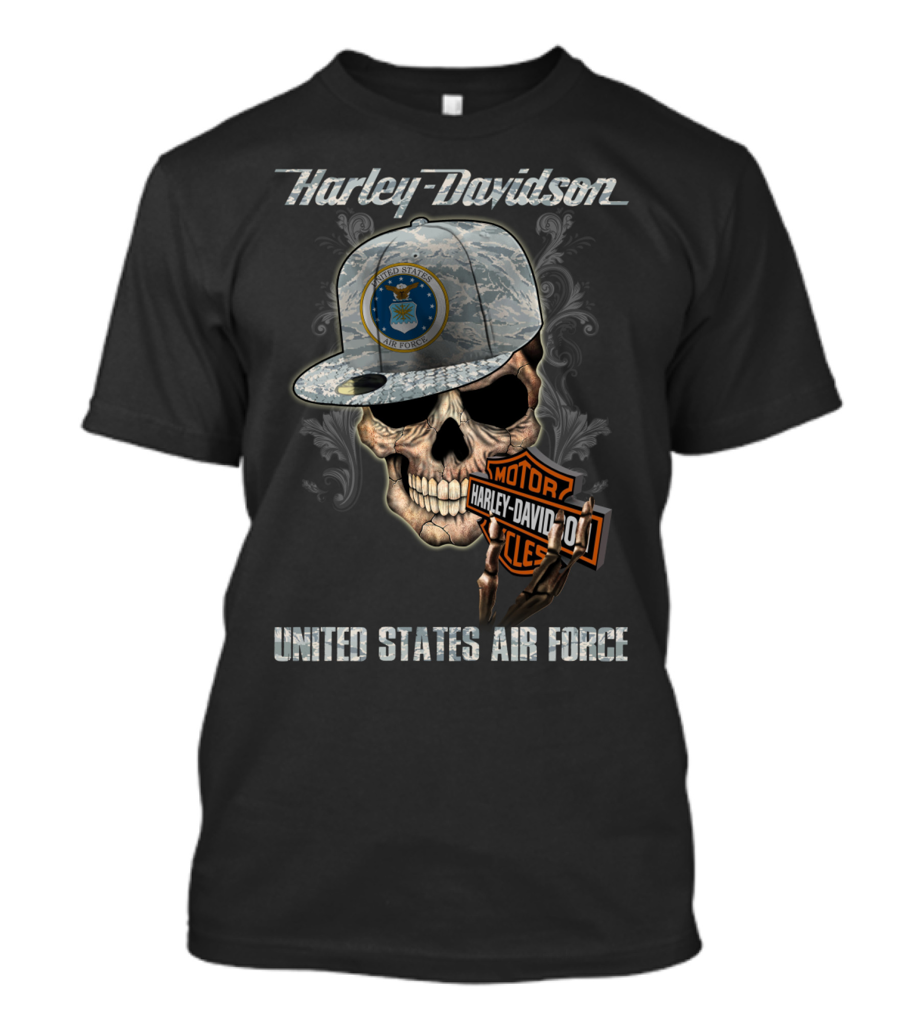 Harley Davidson Skull With United States Air Force Logo And Badge T-Shirt