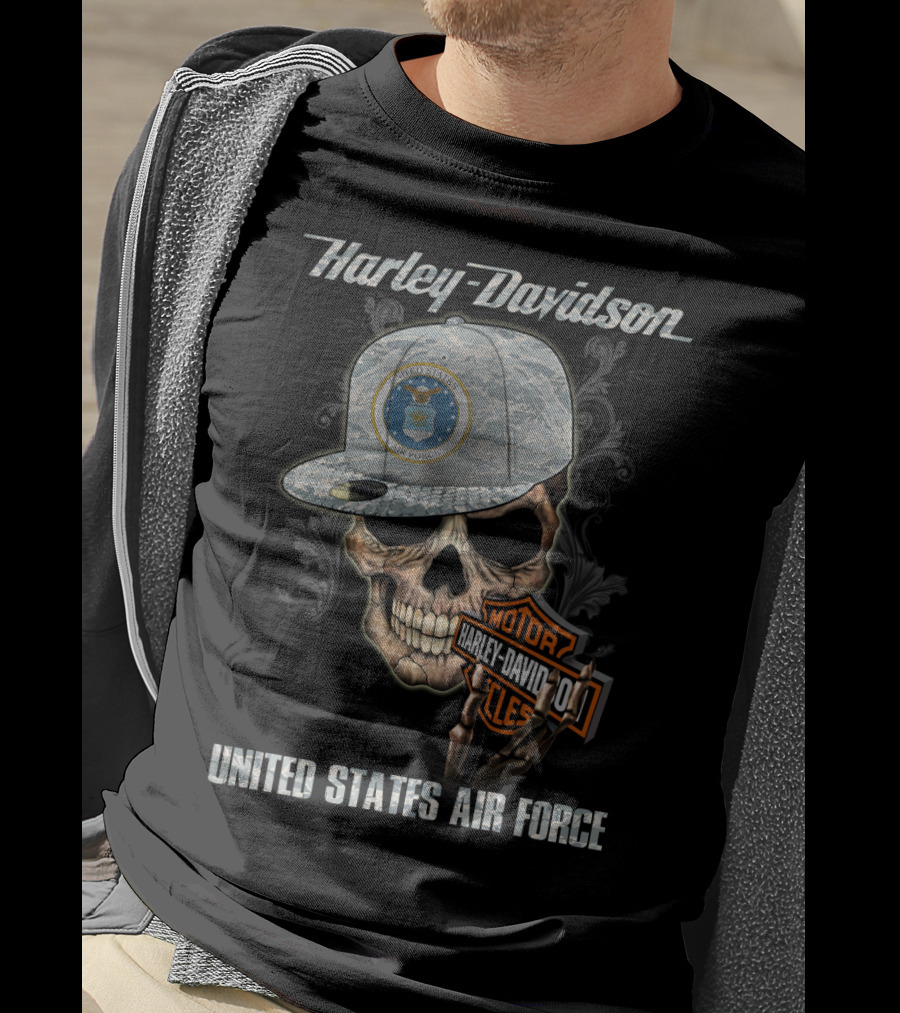 Harley Davidson Skull With United States Air Force Logo And Badge T-Shirt