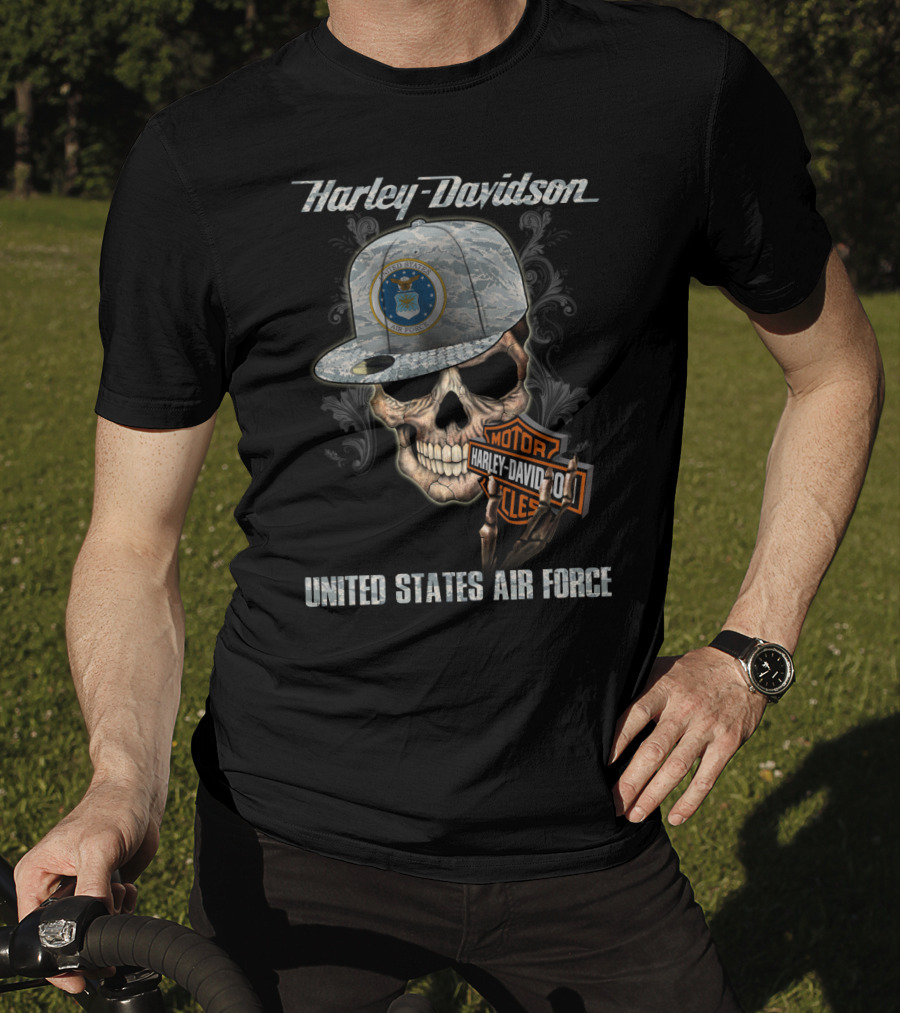 Harley Davidson Skull With United States Air Force Logo And Badge T-Shirt