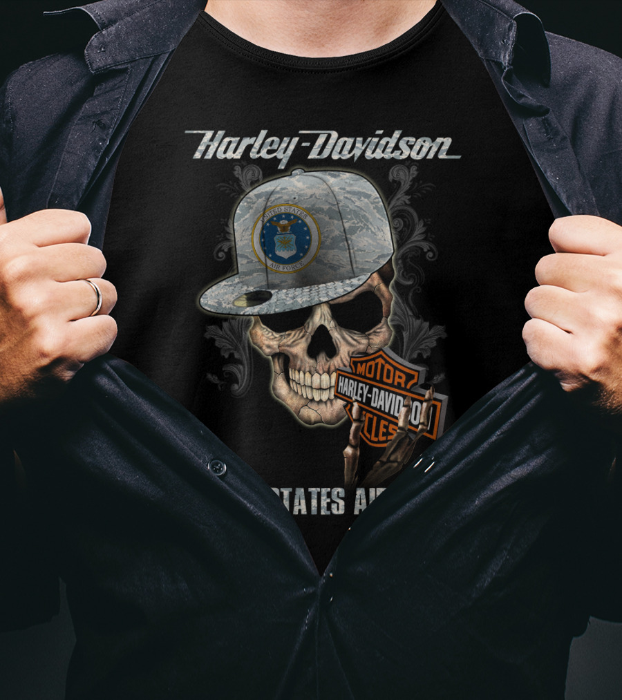 Harley Davidson Skull With United States Air Force Logo And Badge T-Shirt