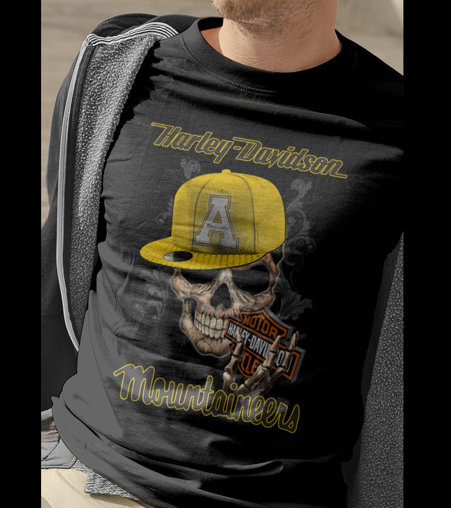 Harley Davidson Appalachian State Mountaineers Skull With Cap T-Shirt