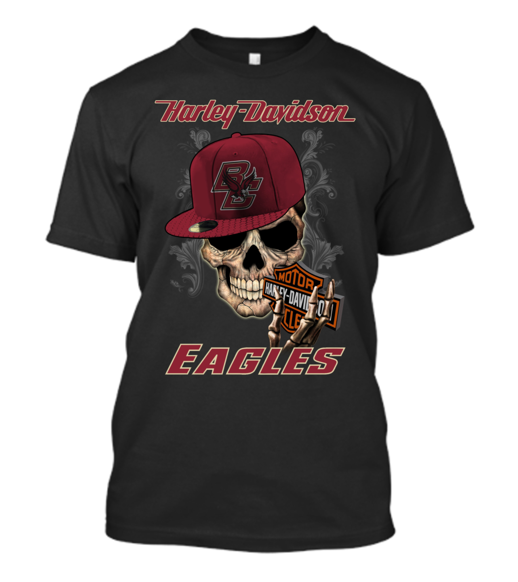 Harley Davidson Bc Eagles Skull With Cap T-Shirt