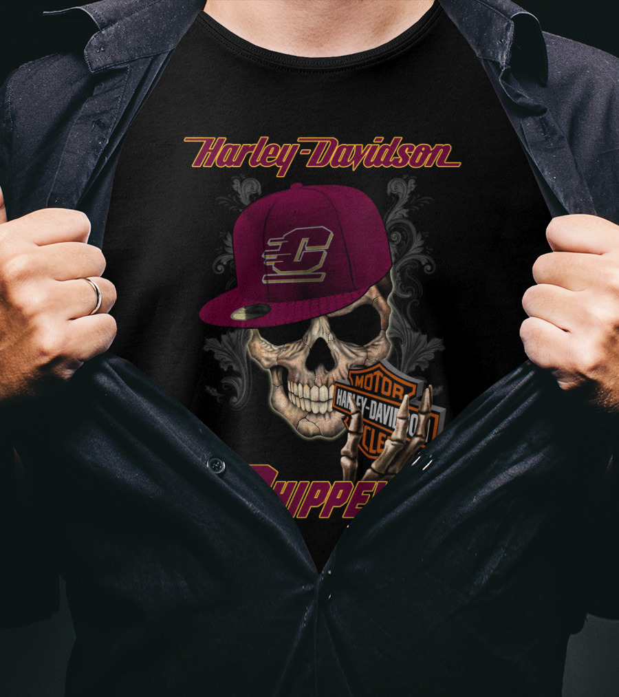 Harley Davidson Central Michigan Chippewas Skull With Cap T-Shirt