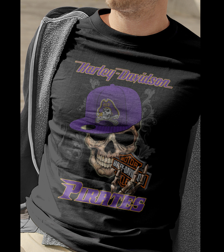 Harley Davidson Ecu Pirates Skull With Hat T-Shirt