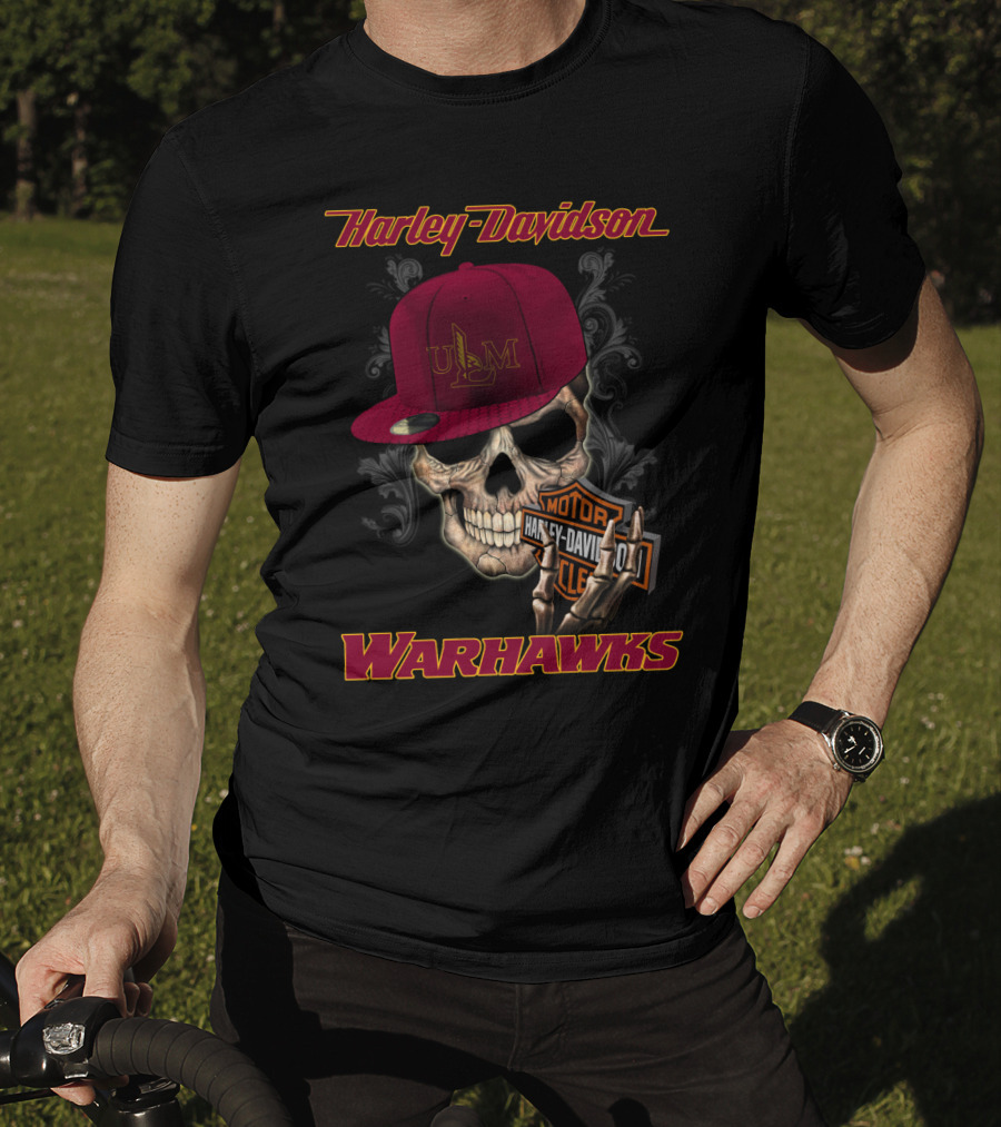 Harley Davidson Ulm Warhawks Skull With Motorcycle T-Shirt