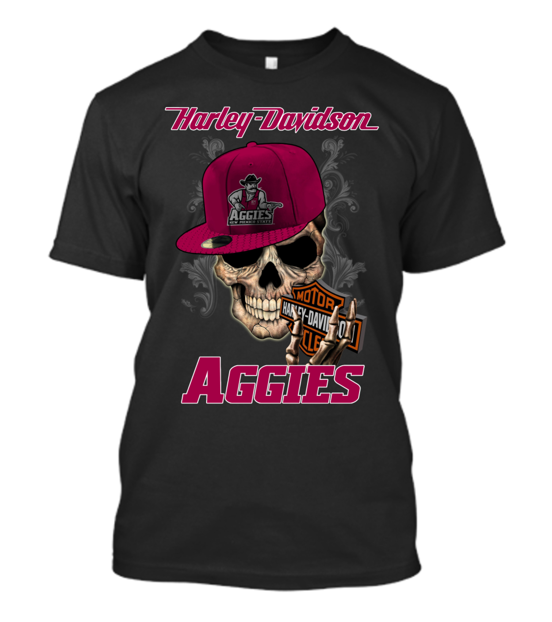 Harley Davidson New Mexico State Aggies Skull With Logo Hat T-Shirt