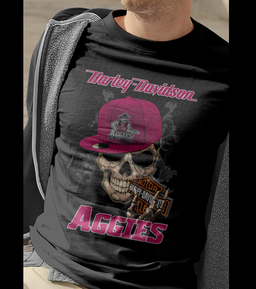 Harley Davidson New Mexico State Aggies Skull With Logo Hat T-Shirt