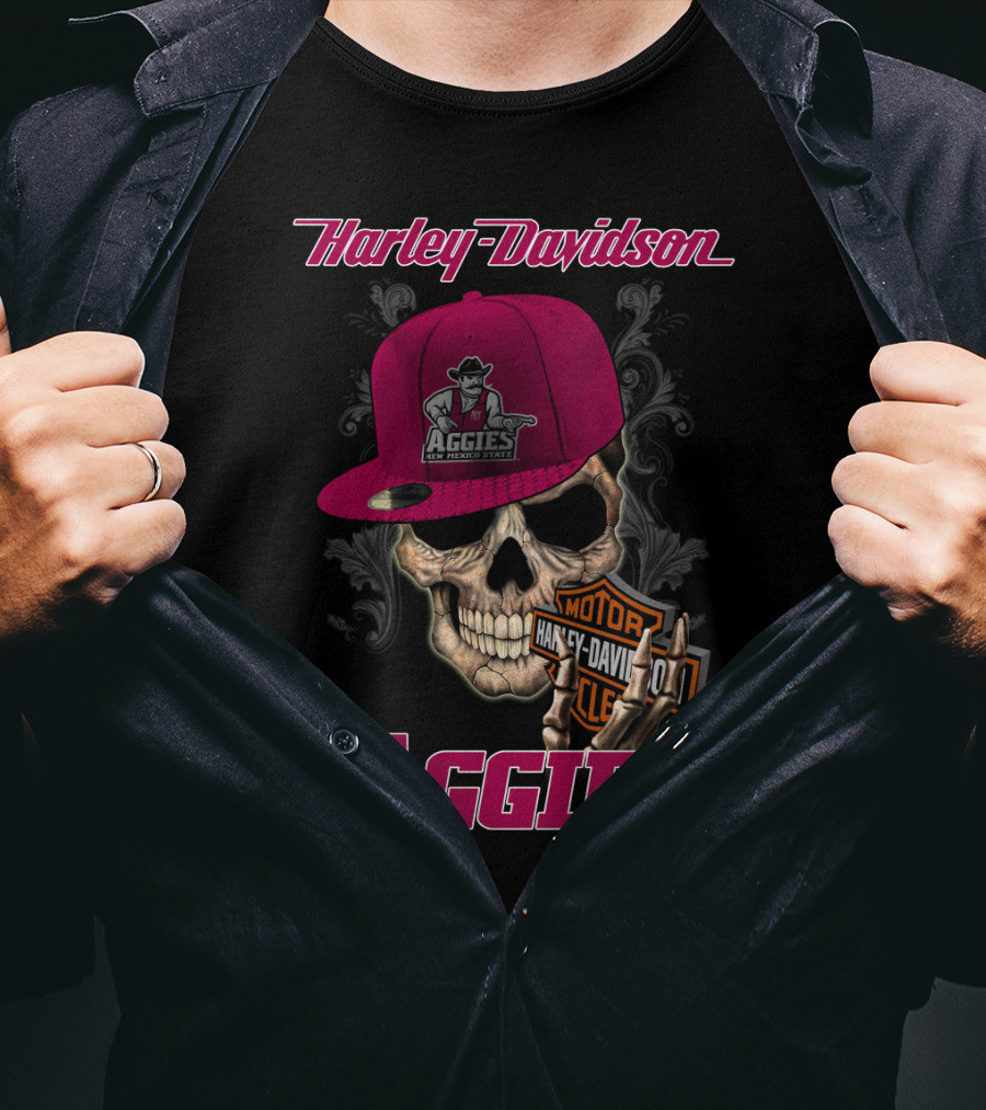 Harley Davidson New Mexico State Aggies Skull With Logo Hat T-Shirt