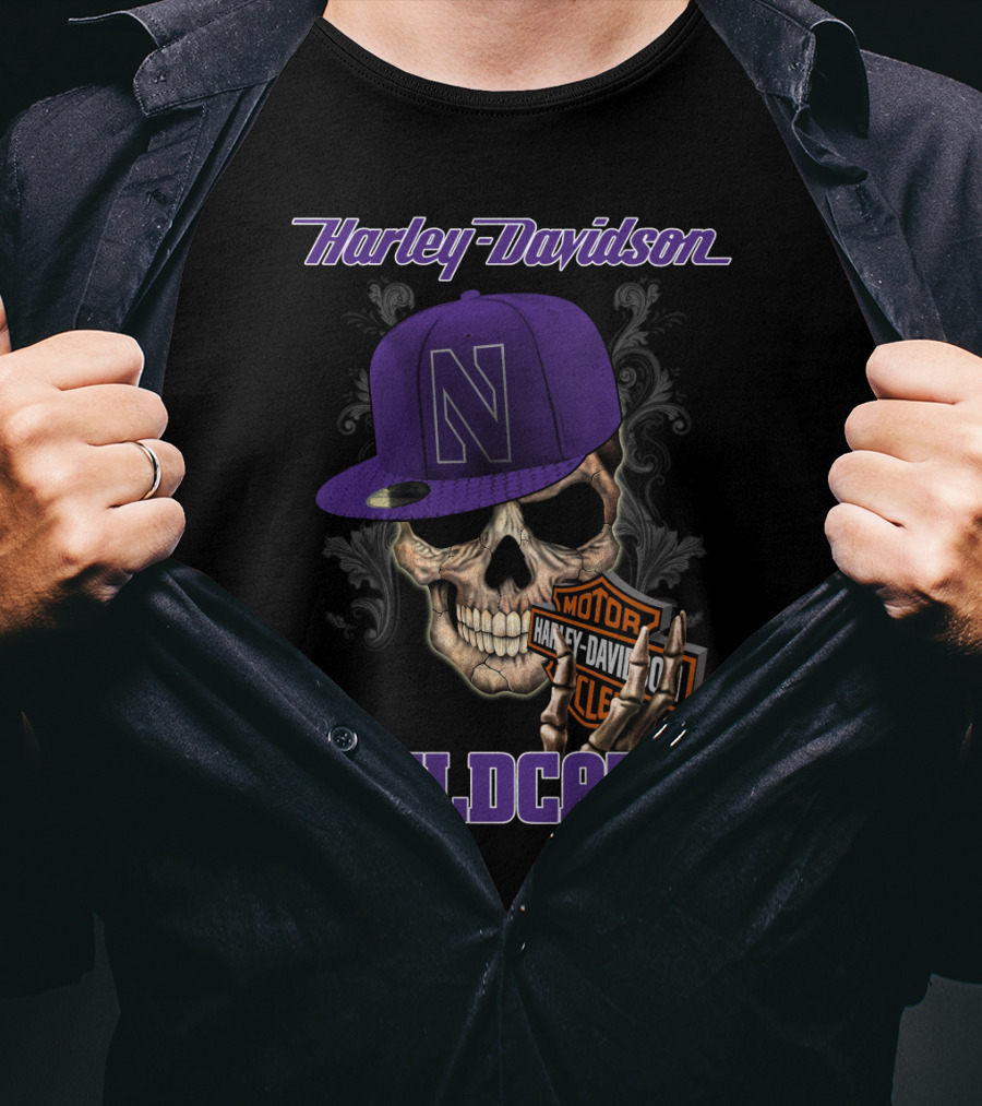 Harley Davidson Northwestern Wildcats Skull Cap T-Shirt