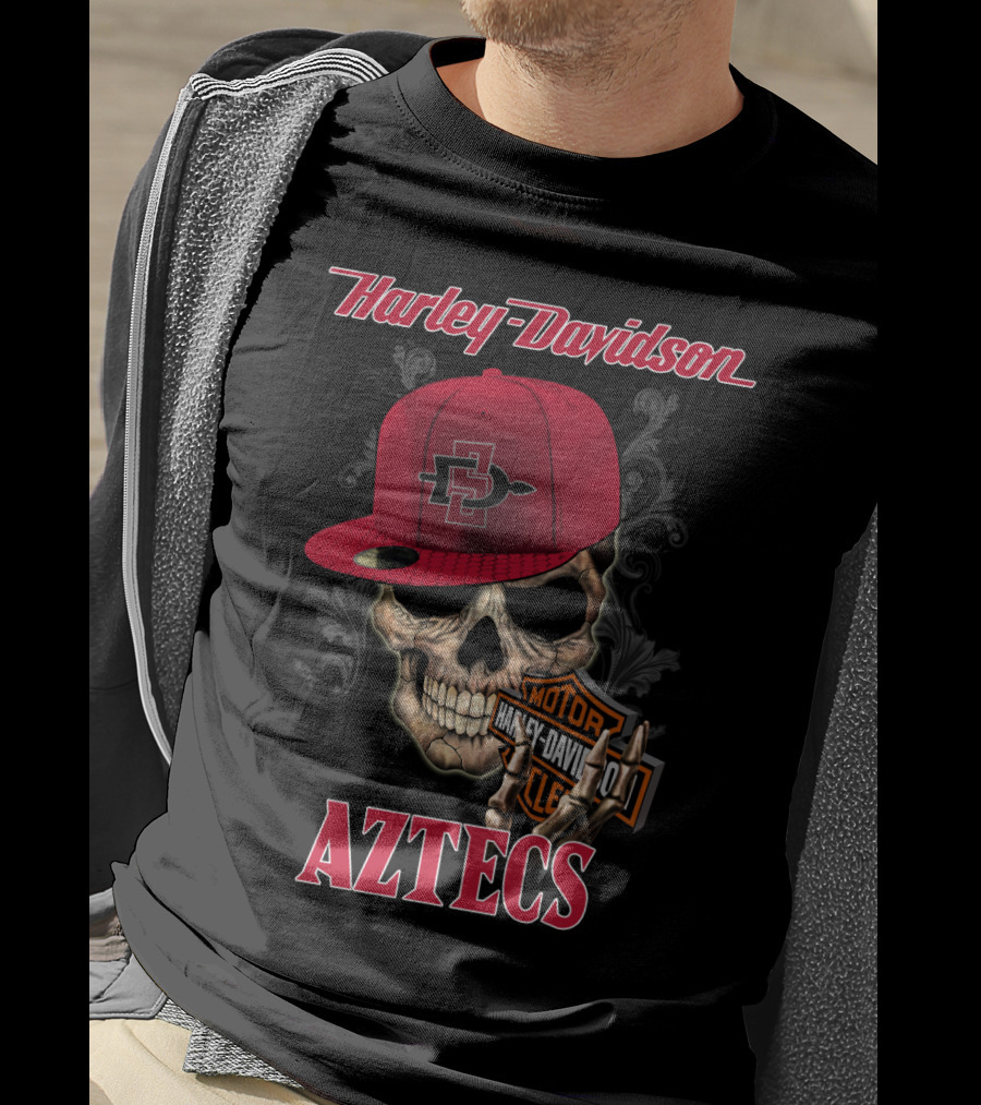 Harley Davidson San Diego State Aztecs Skull With Cap T-Shirt