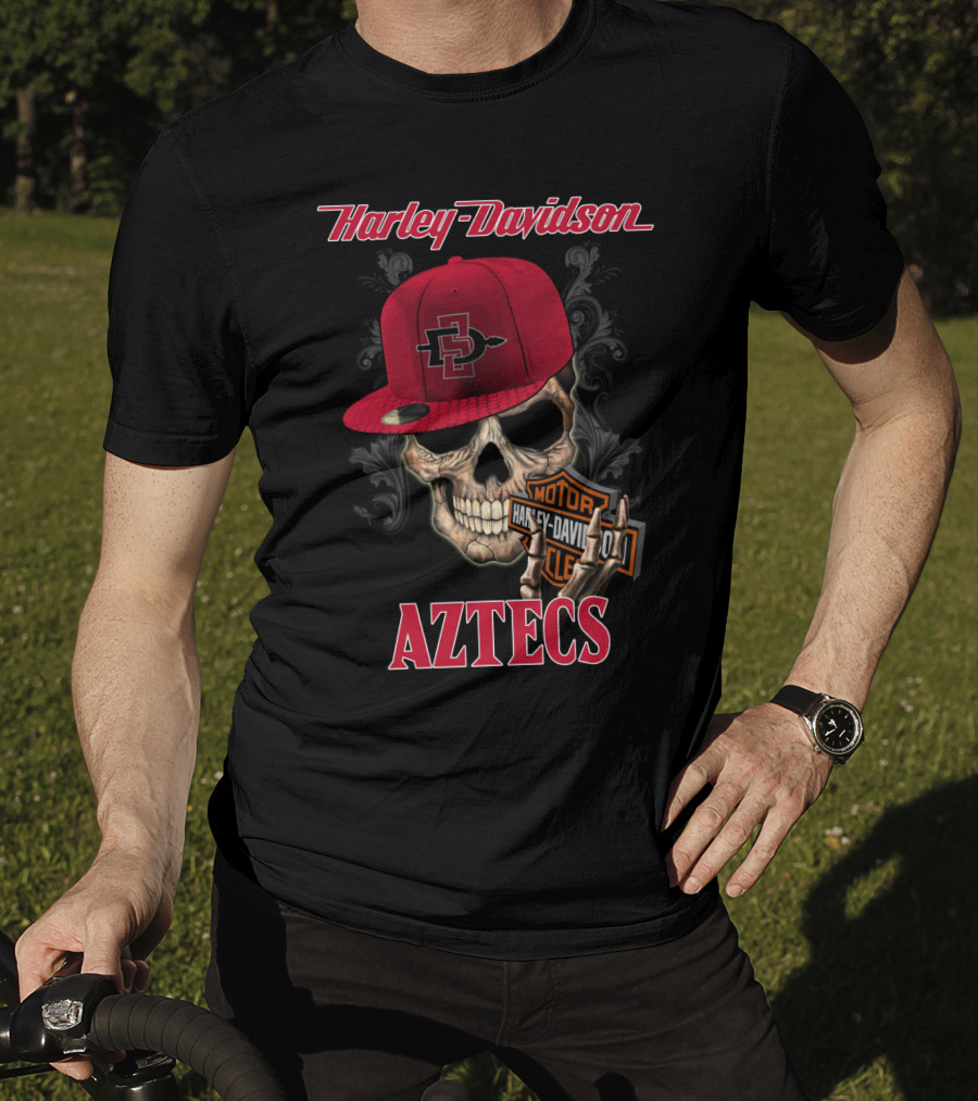 Harley Davidson San Diego State Aztecs Skull With Cap T-Shirt