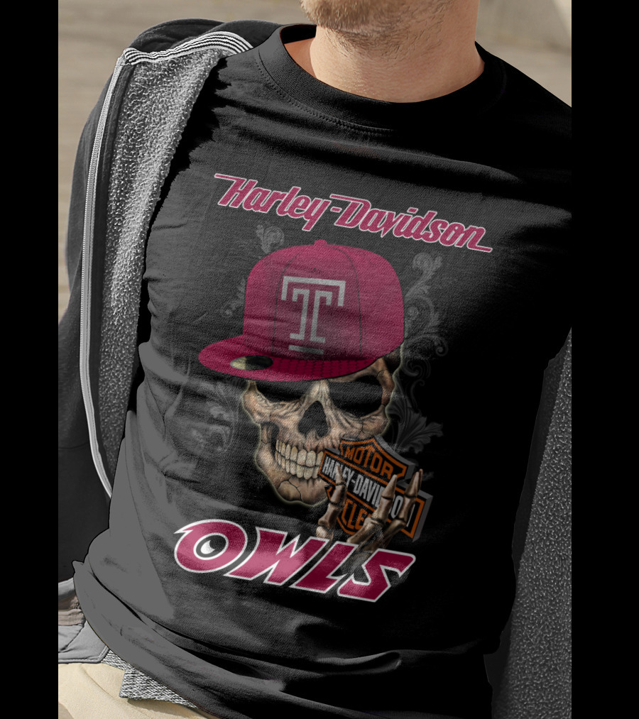 Harley Davidson Temple Owls Skull With T Cap T-Shirt