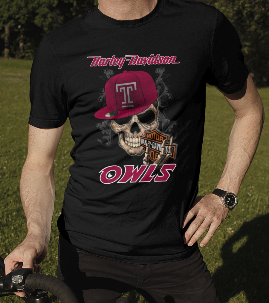 Harley Davidson Temple Owls Skull With T Cap T-Shirt