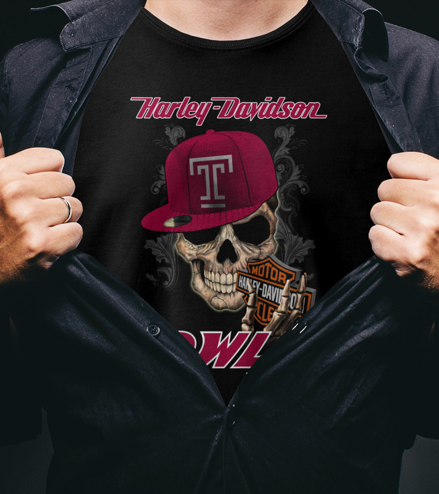 Harley Davidson Temple Owls Skull With T Cap T-Shirt