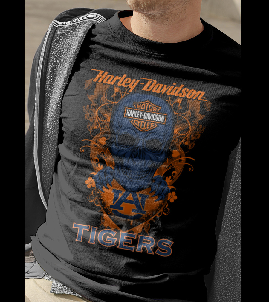 Harley Davidson Motor Cycles Skull Auburn Tigers T-Shirt