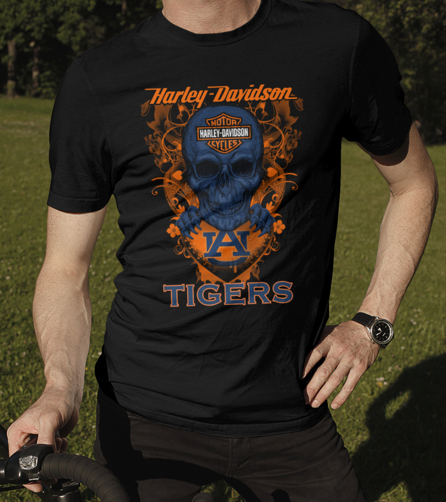 Harley Davidson Motor Cycles Skull Auburn Tigers T-Shirt