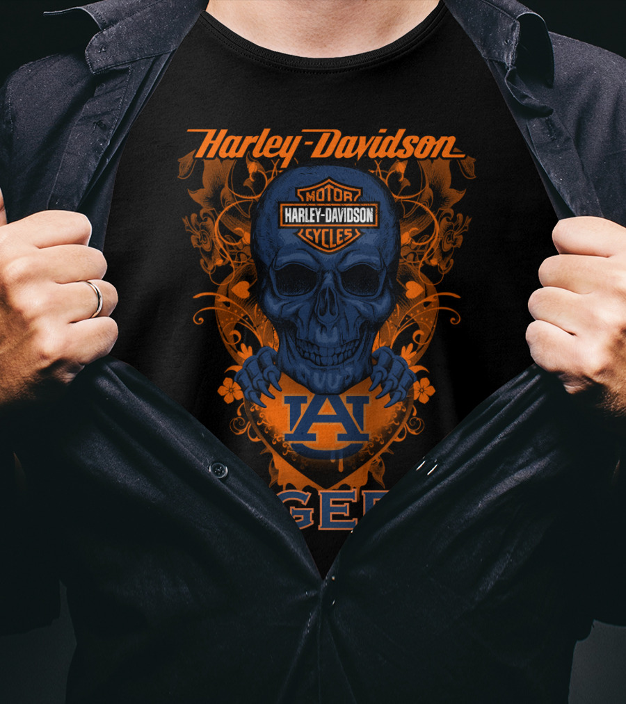 Harley Davidson Motor Cycles Skull Auburn Tigers T-Shirt