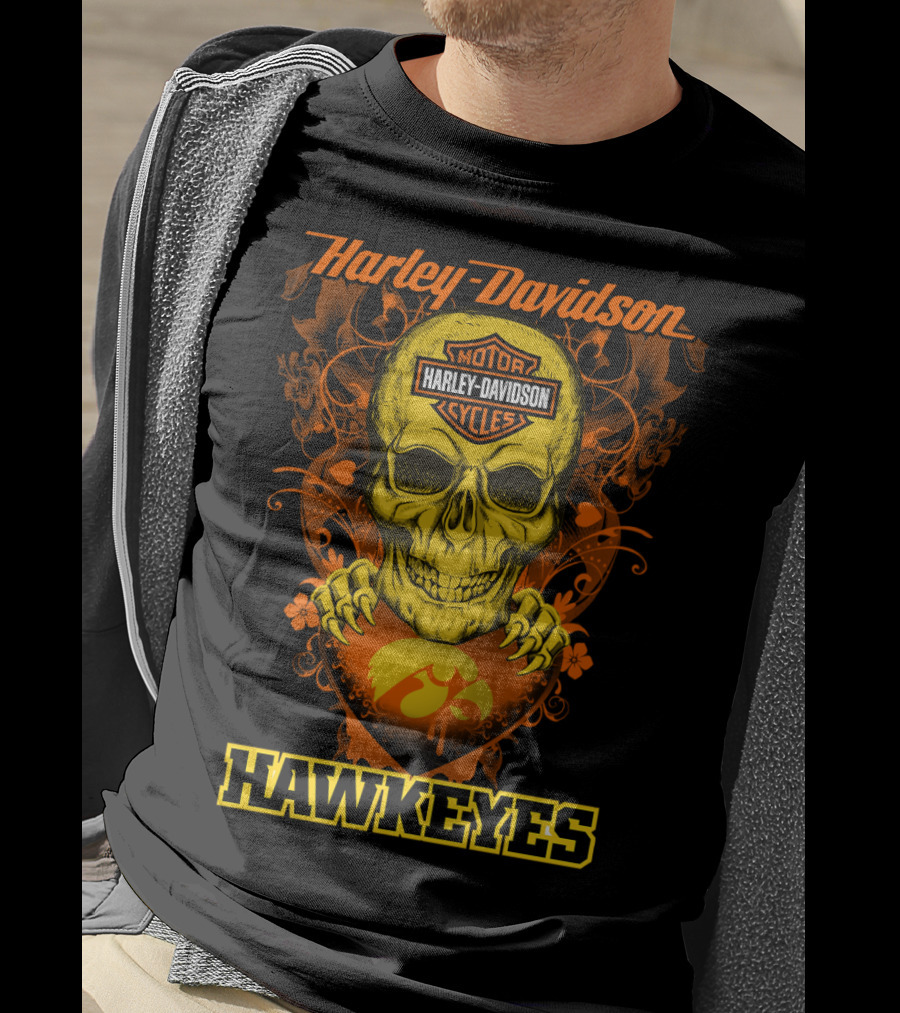 Harley Davidson Motor Cycles Skull Iowa Hawkeyes T-Shirt