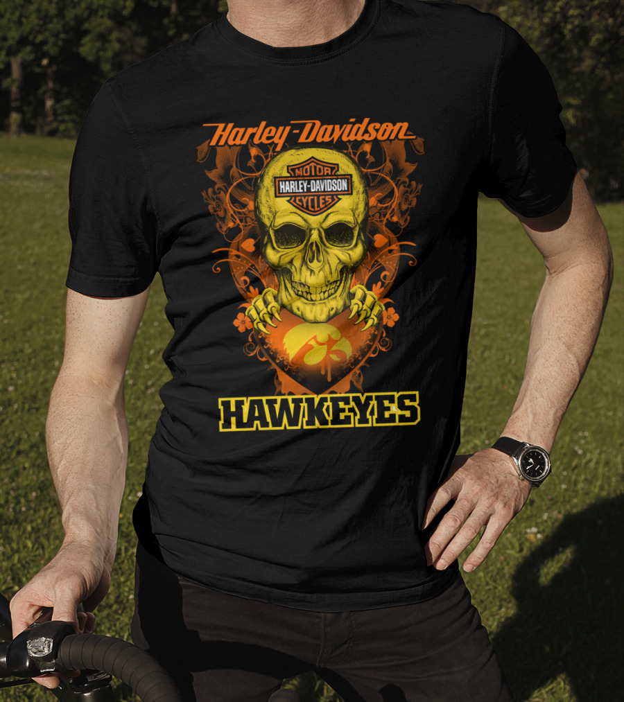 Harley Davidson Motor Cycles Skull Iowa Hawkeyes T-Shirt