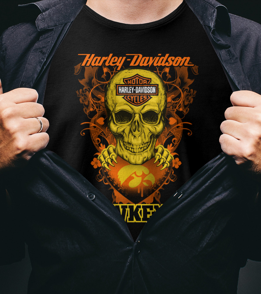 Harley Davidson Motor Cycles Skull Iowa Hawkeyes T-Shirt
