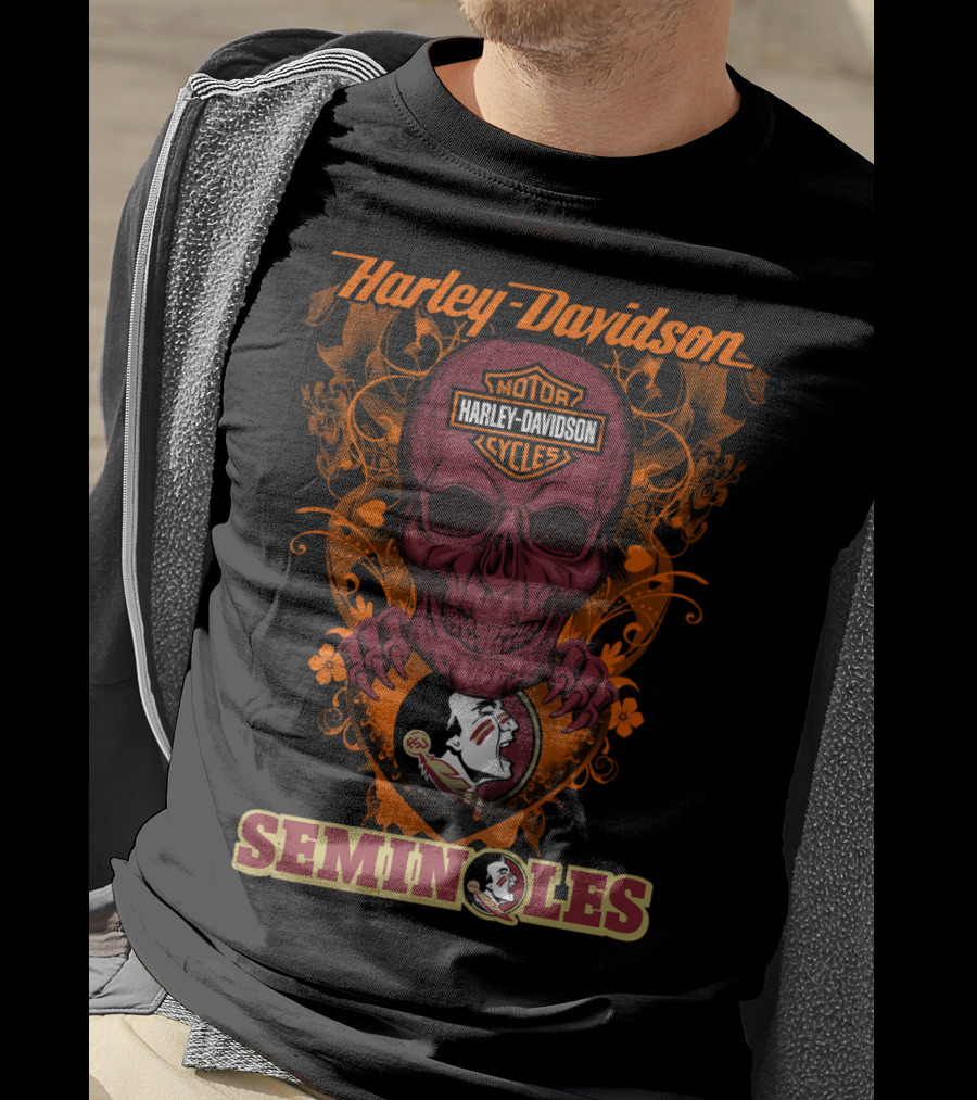 Harley Davidson Florida State Seminoles Motorcycles Skull T-Shirt