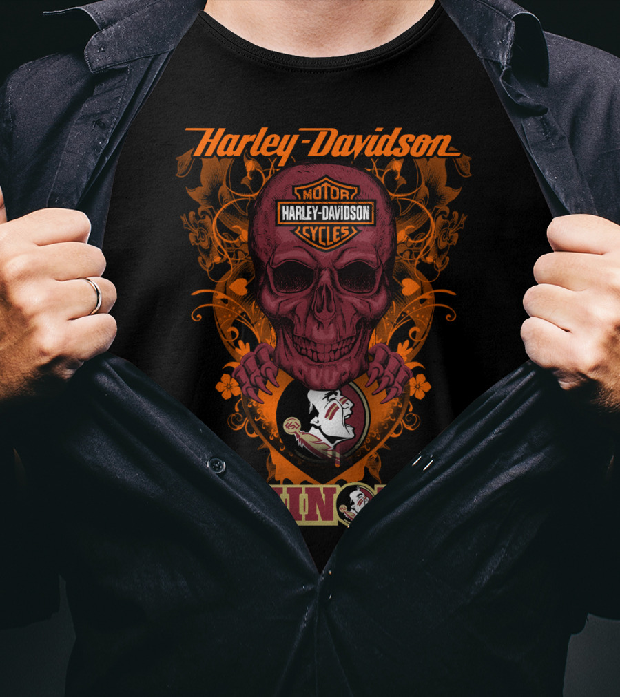 Harley Davidson Florida State Seminoles Motorcycles Skull T-Shirt