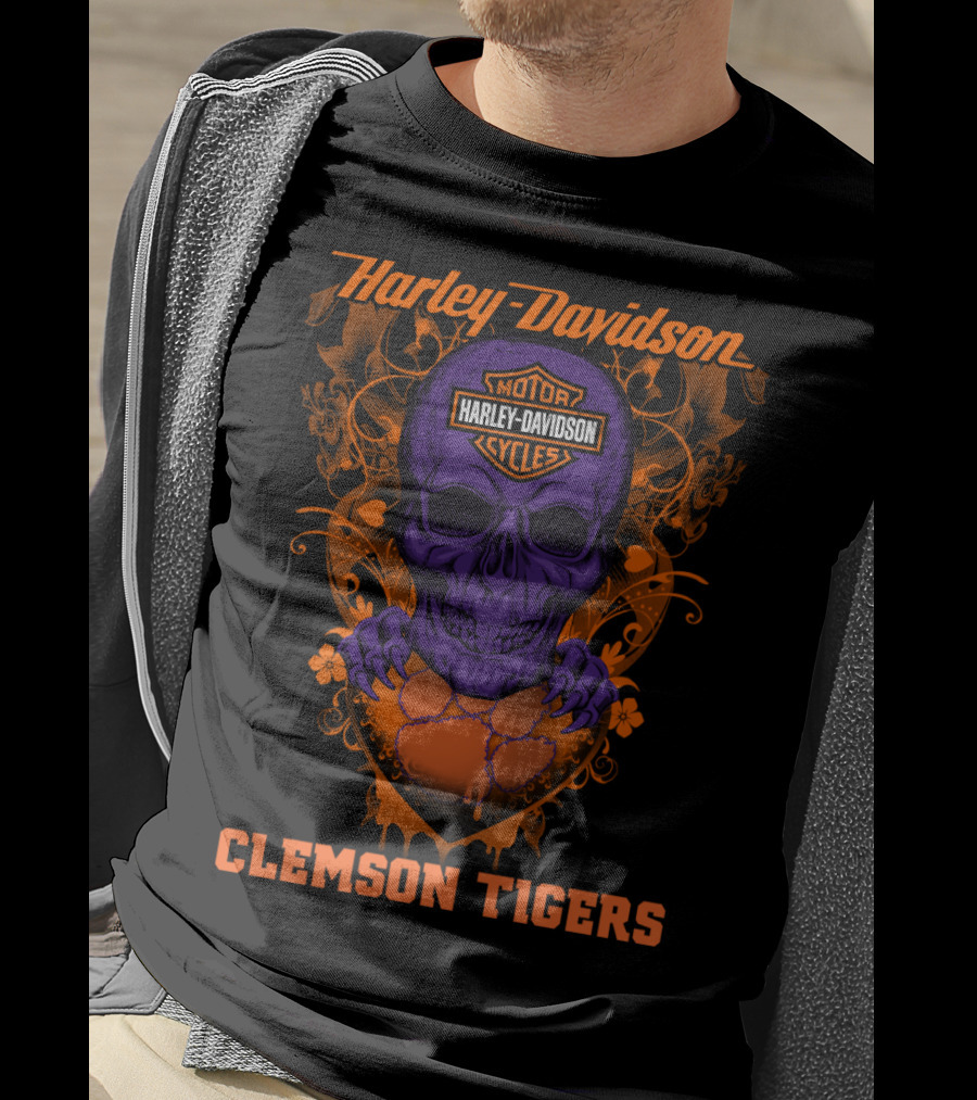 Harley Davidson Motorcycles Skull Clemson Tigers T-Shirt