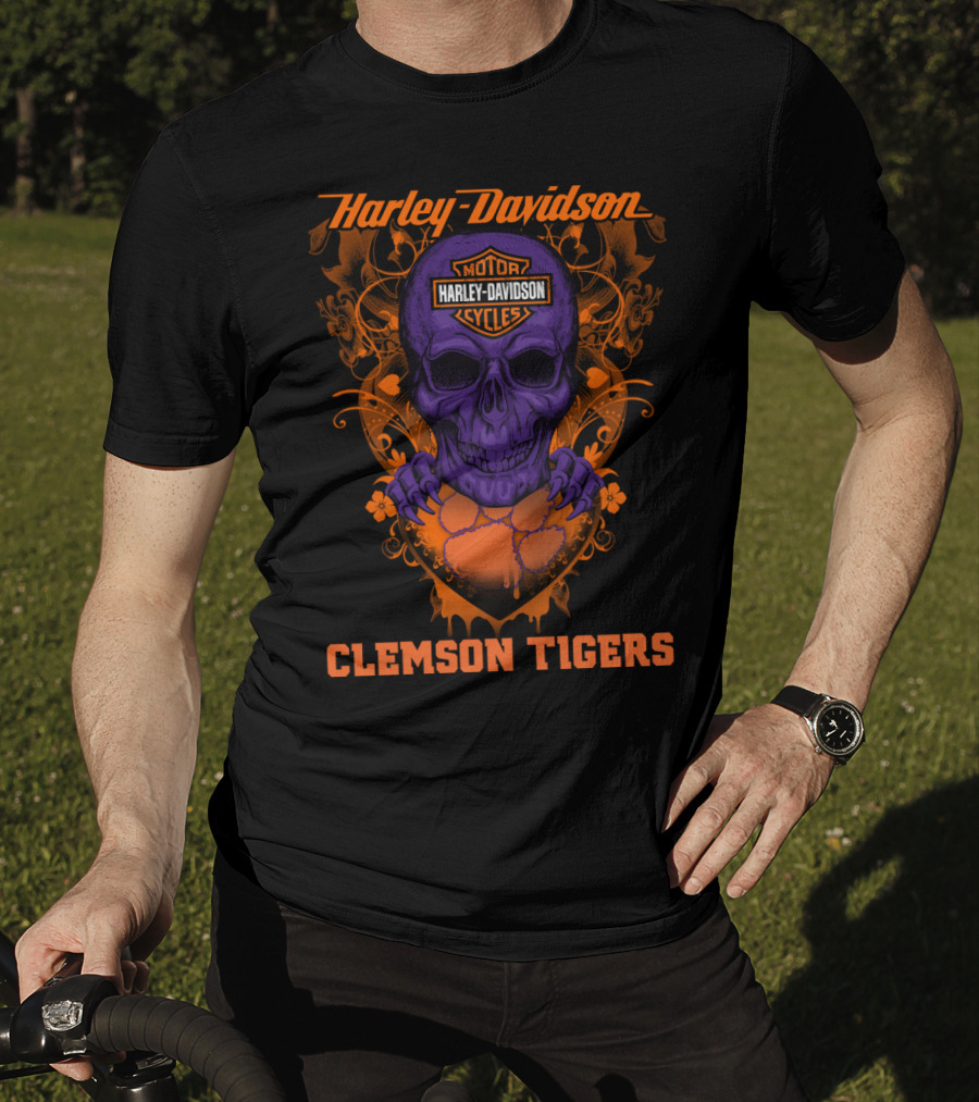 Harley Davidson Motorcycles Skull Clemson Tigers T-Shirt