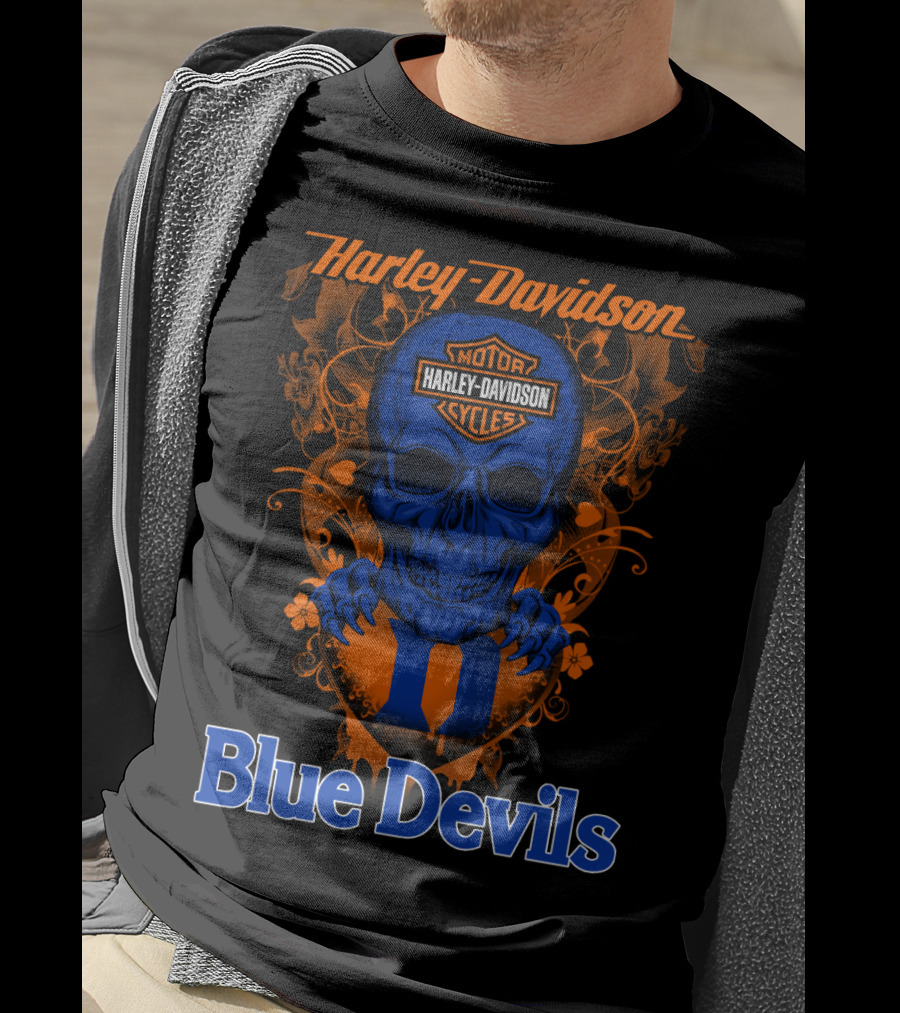 Harley Davidson Motorcycles Skull Blue Devils T-Shirt