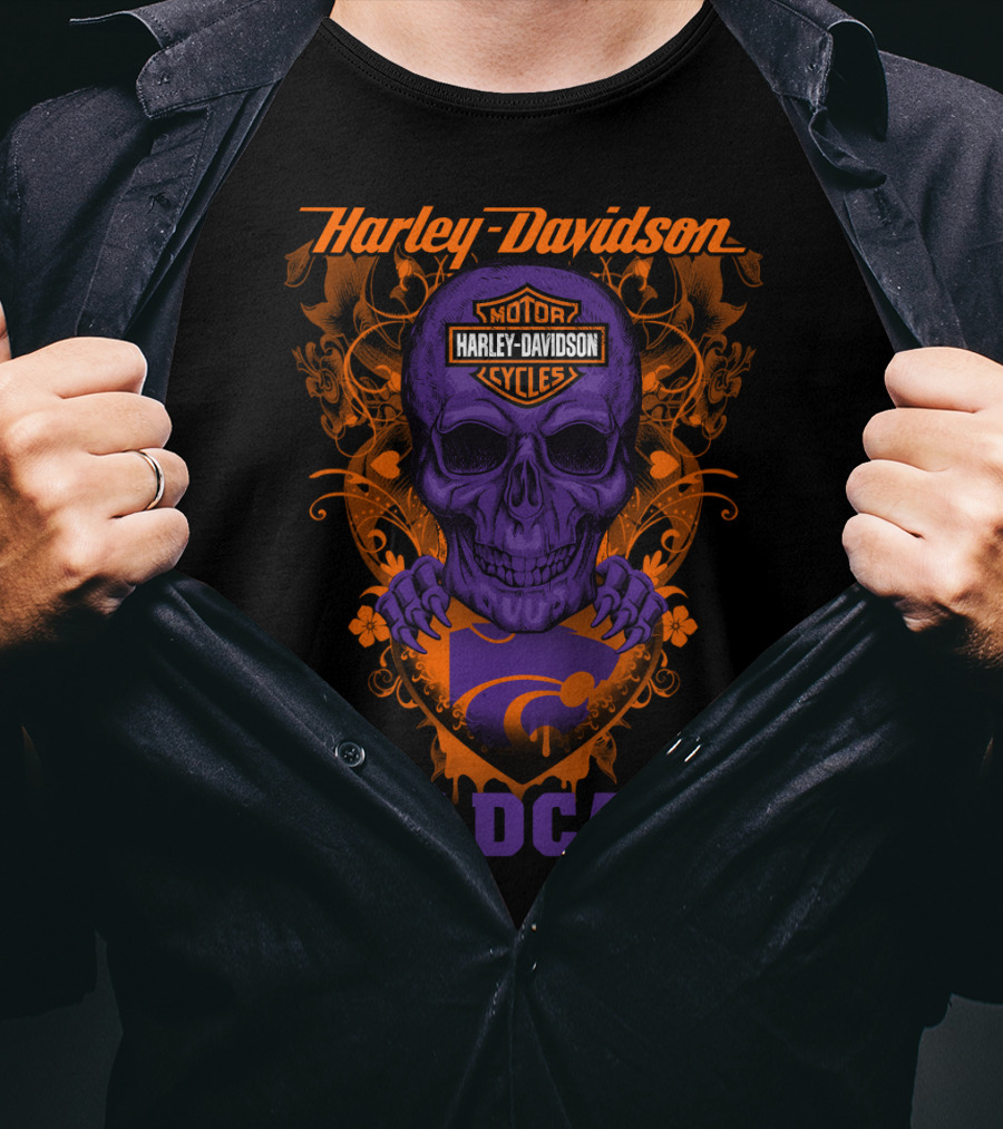 Harley Davidson Motor Cycles Kansas State Wildcats Skull T-Shirt
