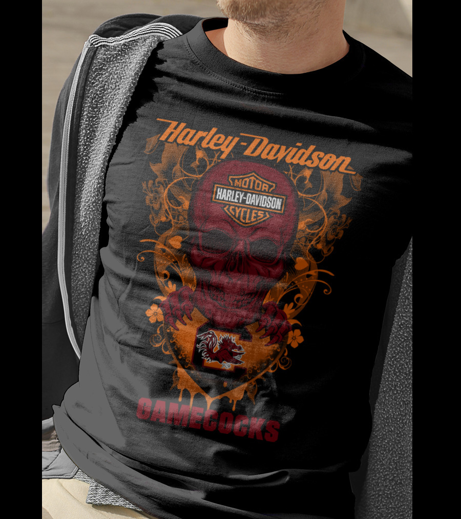 Harley Davidson Motorcycles South Carolina Gamecocks Skull T-Shirt
