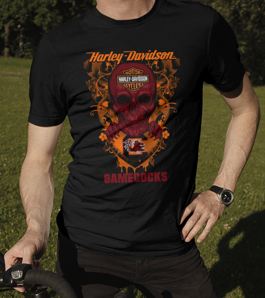 Harley Davidson Motorcycles South Carolina Gamecocks Skull T-Shirt