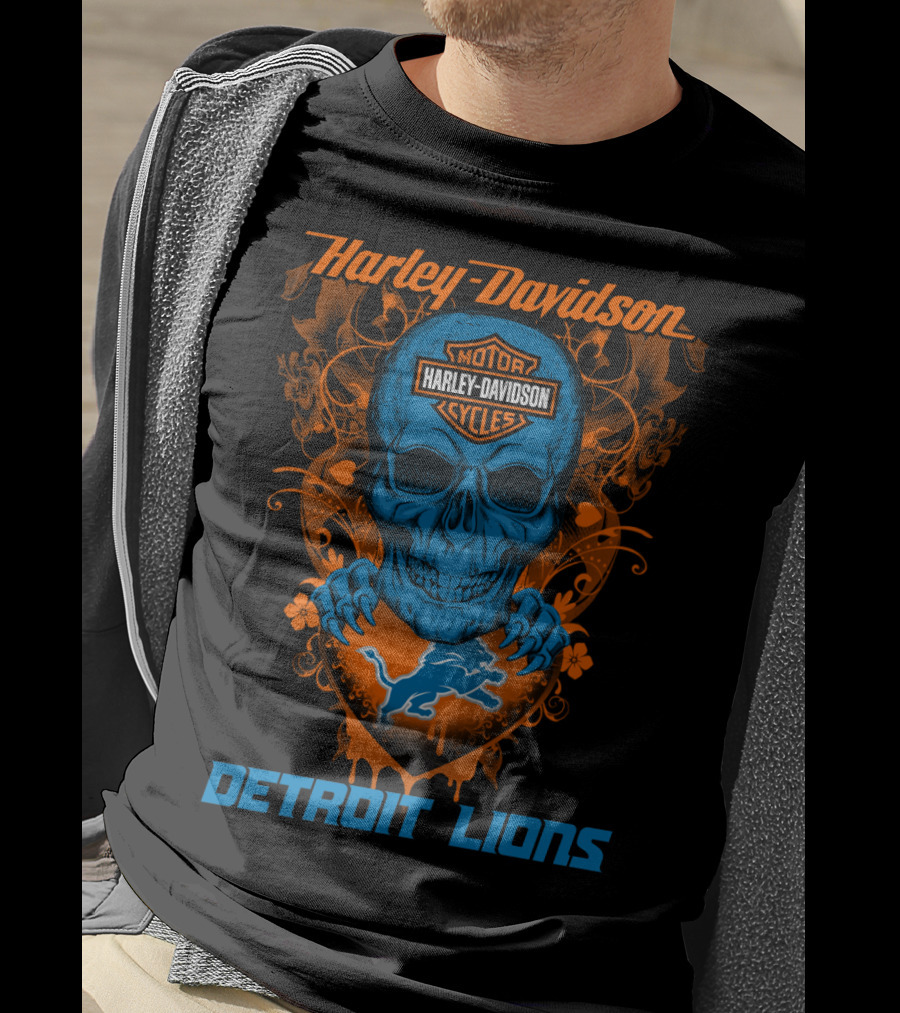 Harley Davidson Motor Detroit Lions Skull T-Shirt