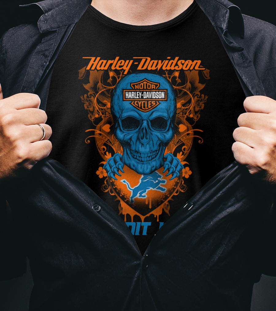 Harley Davidson Motor Detroit Lions Skull T-Shirt