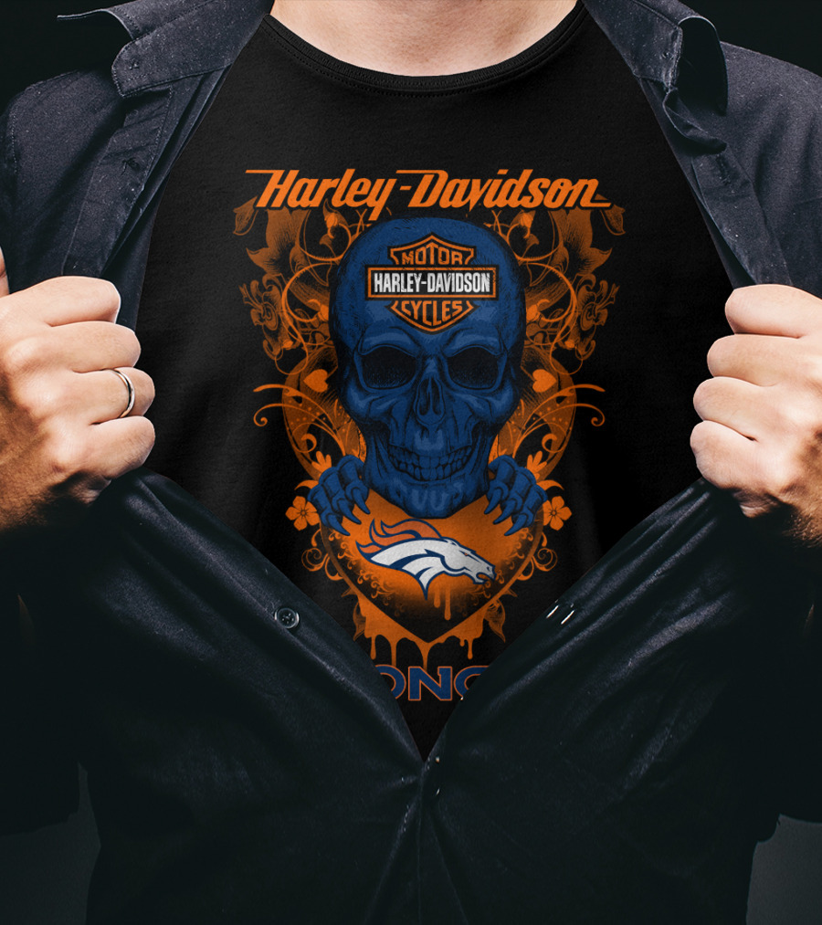 Harley Davidson Skull Denver Broncos Motor Cycles T-Shirt