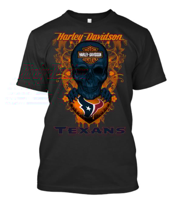 Harley Davidson Motor Cycles Houston Texans Skull T-Shirt